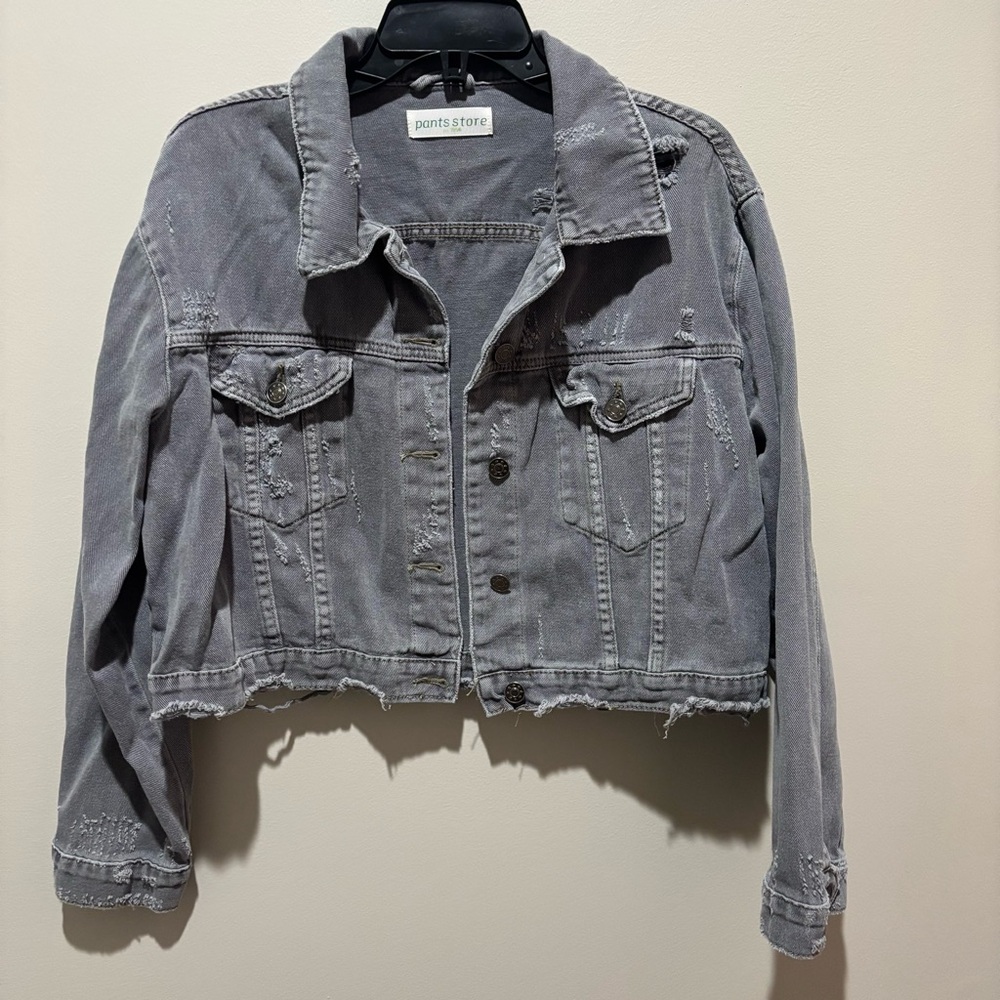 Pants Store Women's Gray Cropped Denim Jacket